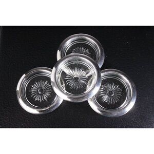 Vintage MCM Hong Kong glass and silverplated coasters set of 4, sunburst glass